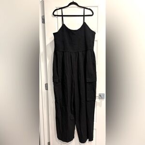 And‎ Now This Trendy Plus Size Smocked Jumpsuit Womens 3XL Wide Leg Cargo Pocket